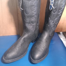 cowboy boots  Mens sz: 8.5 D, Longhorn black shiny L emb U (item:s2406 - $245.00