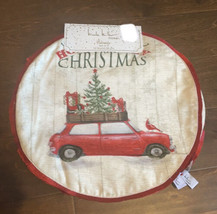 Nicole Miller Home Christmas Tree Placemats Set Of 4 Red Truck 15” Round... - £23.60 GBP