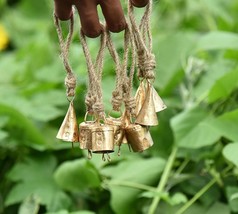 Spirit Bells-10 Cone and Cylinder Type Bell with rope Gold Recycled Iron... - $17.99