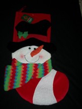 Red Snowman Black Top Hat Knitted Scarf Christmas Stocking Holiday Decor... - $24.99