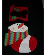 Red Snowman Black Top Hat Knitted Scarf Christmas Stocking Holiday Decor... - £19.91 GBP