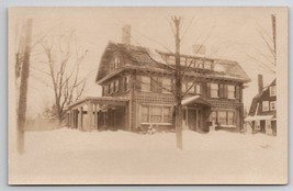 RPPC Large Home Gambrel Roof And Pergola Winter Snow Scene c1910 Postcard Y26 - £7.82 GBP