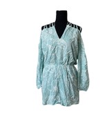 New Friends Colony Tiffany Blue Hibiscus Floral Strappy Cold Shoulder Ro... - $38.00