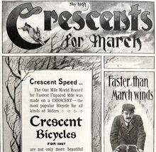 Crescent Bicycles 1897 Advertisement Victorian Faster Than March Winds D... - $12.38