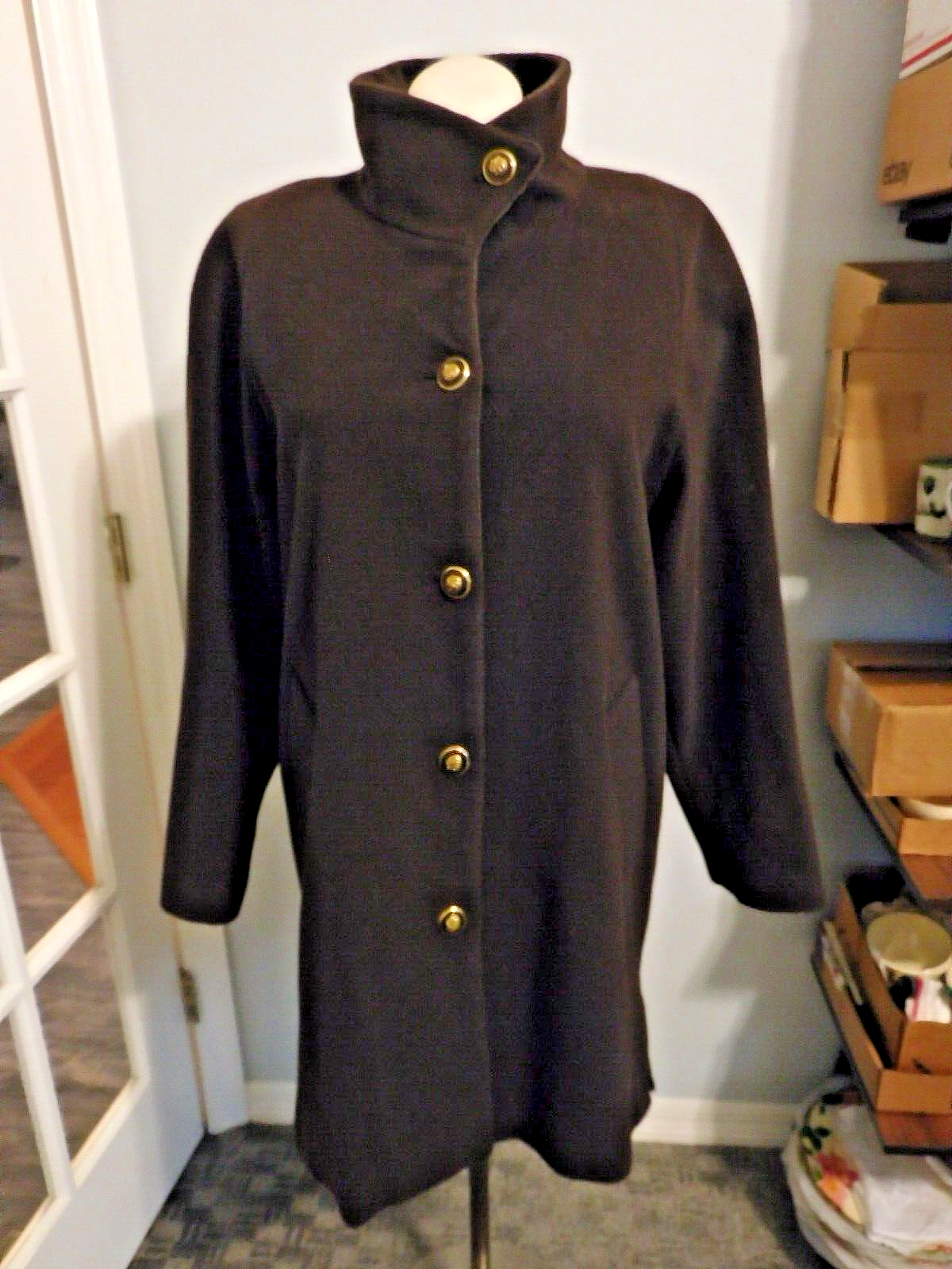 Primary image for DENNIS BASSO Brown Wool Cashmere Coat LG Button Front Pockets Lined VG-EUC