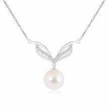 ANGARA 9mm Freshwater Pearl Angel Wings Necklace with Diamonds in Silver - £215.83 GBP+