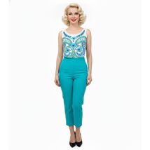 VTG 1960s–70s Blue Green Mod Floral Cotton Tank Top S/M 100% Cotton Knit S - $49.45