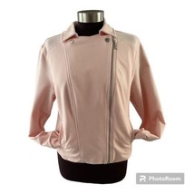 H Halston Moto Jacket  Womens 14 Pink French Terry Crop Motorcycle Jersey - £18.09 GBP