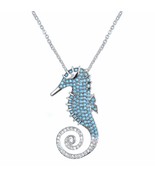 Turquoise CZ Seahorse Sterling Silver Necklace - $69.37 CAD