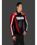 Yamaha White Black &amp; Red Cowhide Leather Motorcycle Racing Jacket CE- Ar... - $149.00