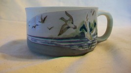 Ceramic Soup Mug with Flying Ducks Lake Scene, Multi-colored Matte Finish - £15.00 GBP