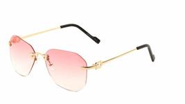 Bowie Rimless Geometric Wire Aviator Luxury Sunglasses (Gold &amp; Black Frame, Pink - £10.92 GBP