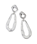 Hammered Post Earrings with Hammered Oval Drop  Fashion New Modern Silve... - $16.82