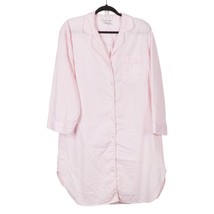 Miss Elaine Sleepshirt M Womens Floral Pink Long Buttons Striped Classic Cotton - £20.51 GBP