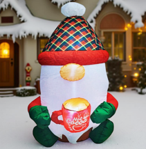 New Holiday Collection 4ft Inflatable GNOME with Mug LED Light Up Decora... - $40.00