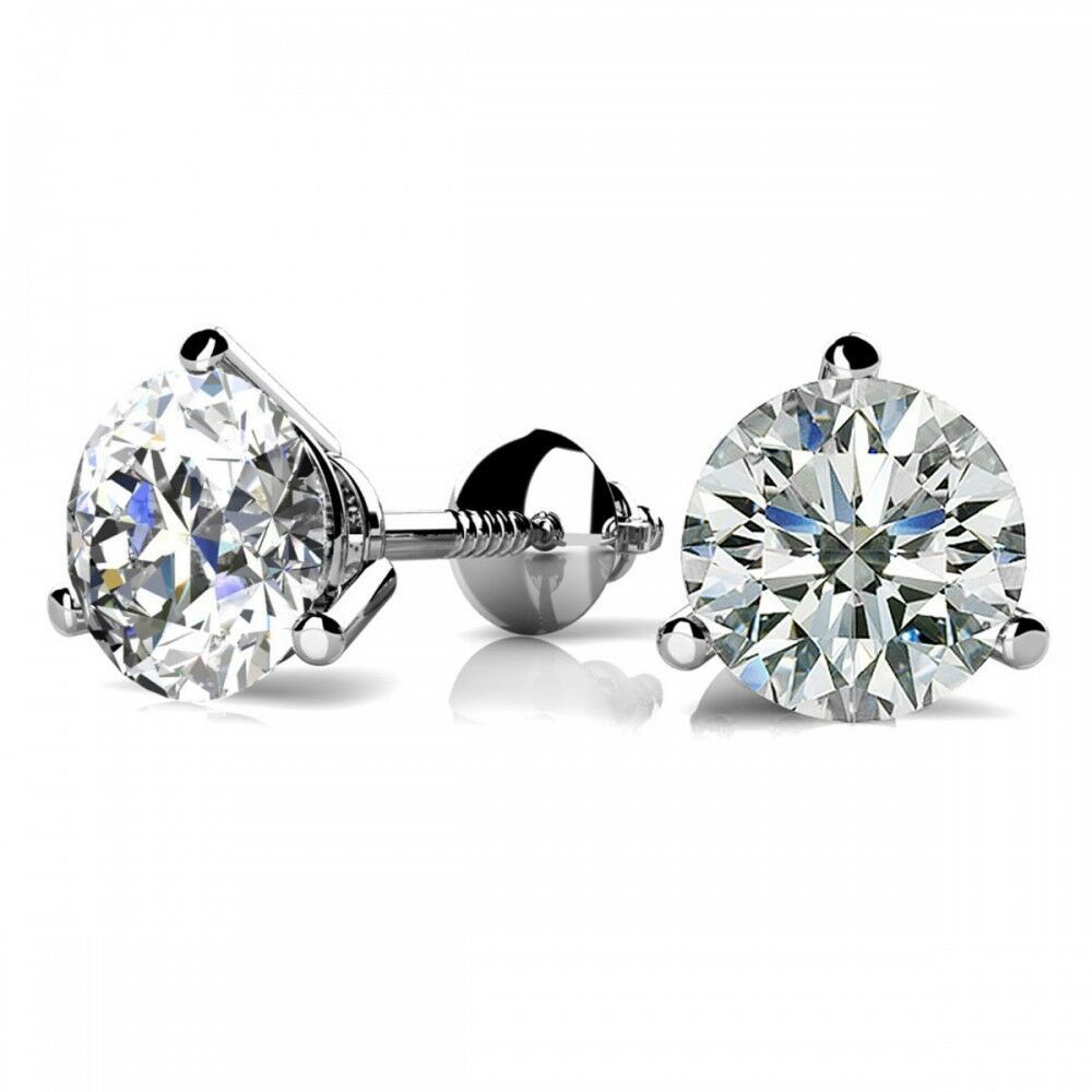 Primary image for 2.25CT Round Solid 14K White Gold Brilliant Cut Martini ScrewBack Stud Earrings