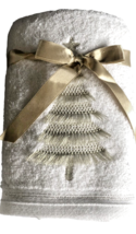 Christmas Tree Bathroom Hand Towels Set of 2 Luxe Habitat White Gold Turkish - $41.13