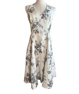 Y2K B Smart Black White Floral Print Halter Sundress V Neck Full Skirt S... - $32.66