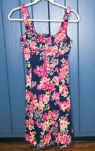 Vintage Sweetheart Neckline Navy Blue Pink Floral Dress Fits 4 6 Padded ... - £10.90 GBP