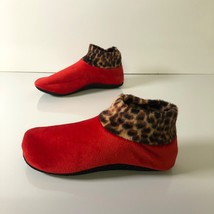 Leopard Trim Floor Socks Non-slip Thermal Cozy Fleece Indoor Booties Red... - $10.77