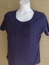  Being Casual Ribbed Cotton Blend Buttoned Pleated Front Top 1X -XL Navy striped - £9.45 GBP