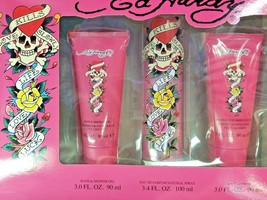 Ed Hardy By Ed Hardy 3 Piece Edp Gift Set For Women Spray Lotion Gel * New Box * - £63.20 GBP