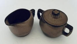Frankoma Pottery Plainsman Brown Satin Lidded Sugar Bowl 5B and Creamer 5A - £20.92 GBP