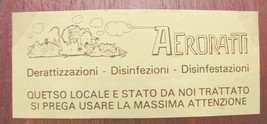 Vintage AERORATTI Deferations Disinfections Disinfestation Sticker Sticker 3-... - £10.30 GBP