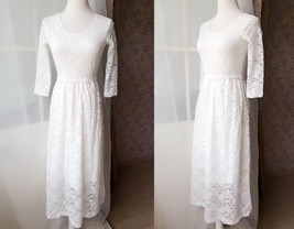 Ivory White Lace Boho Dress Women Plus Size long Sleeve Easy Fitted Lace Dress image 2