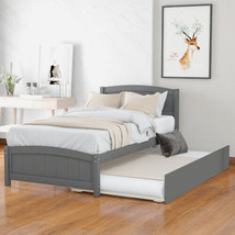 Twin Size Platform Bed With Trundle, Gray - £233.36 GBP