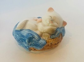 Avon Cat Figurine Potpourri Sleeping Kitten Japan 1983 basket anthropomo... - $24.70
