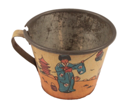 Antique Tin Cup Ohio Art Japanese Ladies with Lanterns 1908? Child Size - $9.09