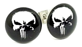 Punisher Skull Stud Earrings Steel 10mm Metal Studs Quality Pair of Earrings Uk - £4.10 GBP