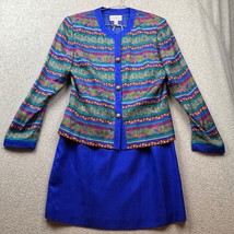 Vintage Adrianna Papell Silk Pencil Skirt Suit Blazer Women Size 12 90&#39;s Career - £54.66 GBP
