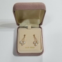 JCM 14 K Yellow Gold Dangling Fresh Water Pearl Earrings With Case - £65.59 GBP