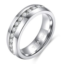 TIGRADE 1pc 4/6mm Titanium Ring for Women Man Luxury Cubic Zirconia Engagement R - £14.91 GBP