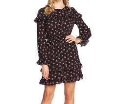 CeCe Women L Black Wildflower Fling Ruffled Modern Romance Lined Mini Dress NWT - £34.45 GBP