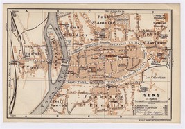 1905 Antique City Map Of Sens / Burgundy / Bourgogne / France - £19.73 GBP