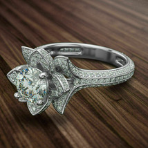 Lotus Engagement Ring 3.15Ct Round Simulated Diamond White Gold Finish in Size 8 - £119.14 GBP