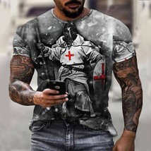 New Men T-Shirt Fashion Cross Templar General Print Street Harajuku Short Sleeve - £72.74 GBP