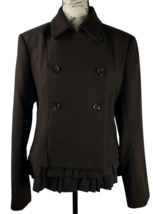 MAC &amp; JAC Chocolate Brown Ruffle Design Double Breasted Lined Jacket Women Sz L - £26.53 GBP