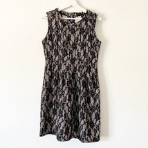 Anthropologie HD in Paris Black Floral Lace Overlay Nude Sleeveless Dress M - £23.52 GBP