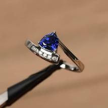 1.25Ct Trillion Cut Sapphire &amp; Diamond Pretty Wedding Ring 14k White Gold Finish - £71.79 GBP