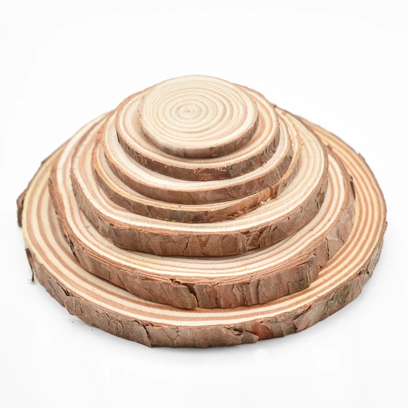 Sporting 3-12cm Thick Natural Pine Round Unfinished Wood Slices Circles With Tre - £23.89 GBP