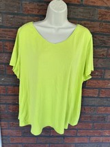 Talbots Tee Pima Cotton Short Sleeve V-Neck T-Shirt 3X Petite Neon Green Yellow - £18.98 GBP