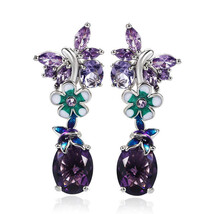 Elegant Purple Zircon Butterfly Flower Earrings  Trendy Gift - £26.16 GBP