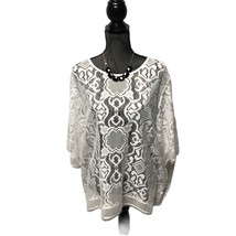 Worthington White Lace Tunic Woman 2X Sheer Wide Sleeve Blouse NEW - $19.59