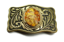 Fiery Orange Gemstone Oval Setting Western Large Gold Tone Vintage Belt ... - $49.49