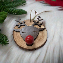 Ornaments Wood Christmas Ornament Rudolph the Red Nose Reindeer Holiday Decor - £7.98 GBP