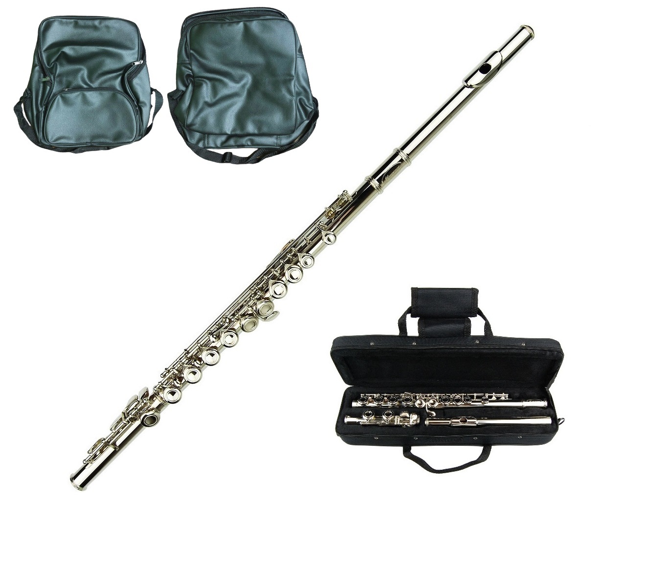 Merano Silver Flute 16 Hole, Key of C with Case+Music Sheet Bag+Accessories - $99.99